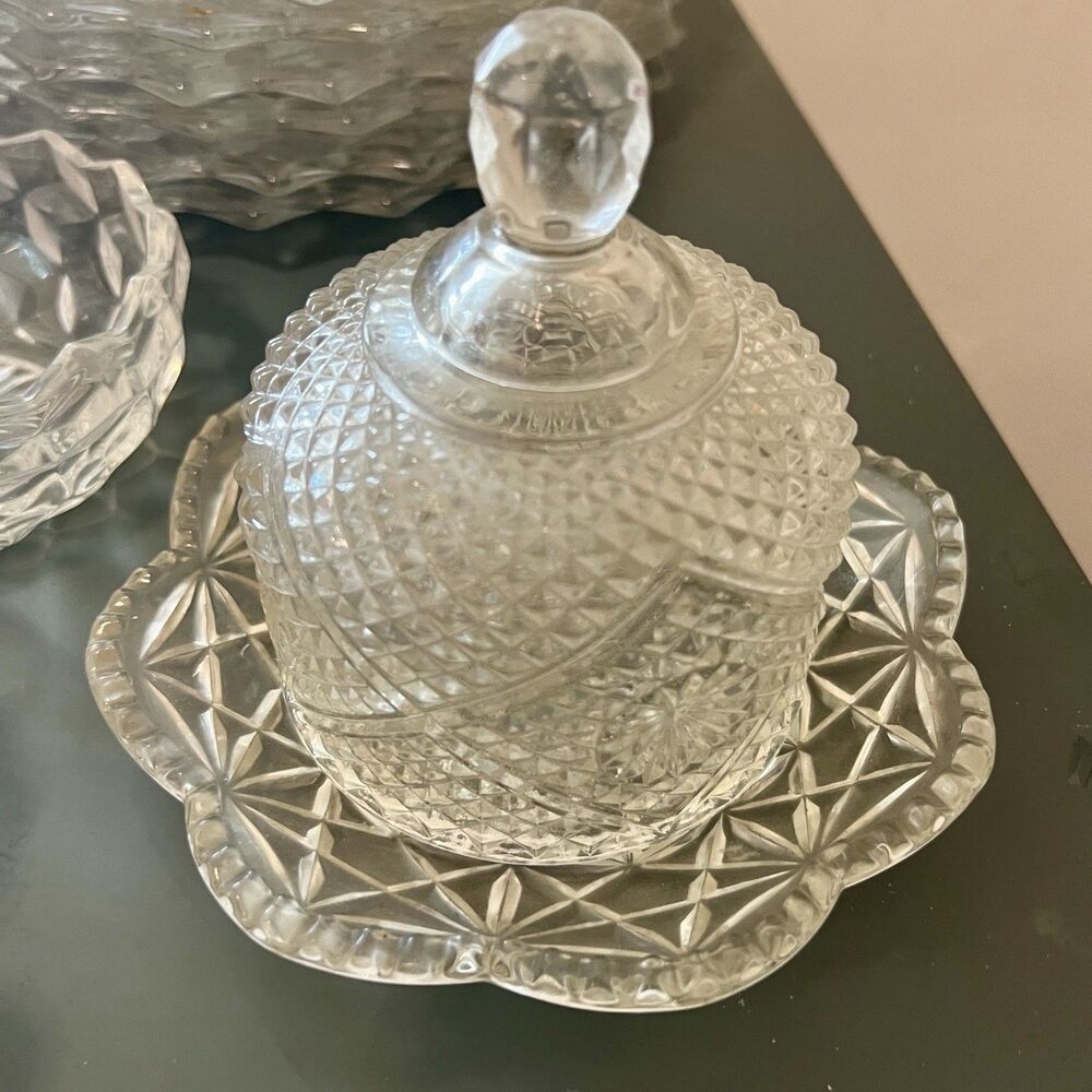 Vintage Avon Fostoria Clear Glass Covered Butter Dish Dome Lid Signed Marked 6"